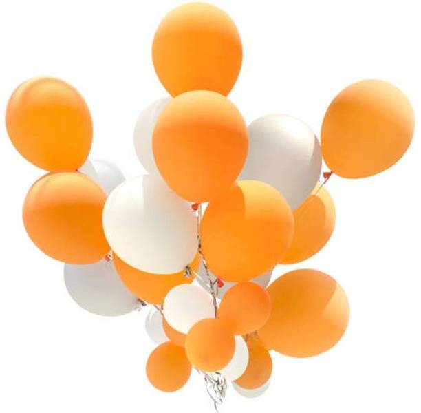 Decor Mart Solid Party Balloons Combo White and Orange for Birthday AIR or HELIUM - PO 20 Balloon