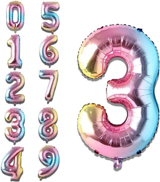 Party Parindey Solid Plain 3 Number Foil Balloons 32" for Birthday Party Decoration Helium Supported Balloon
