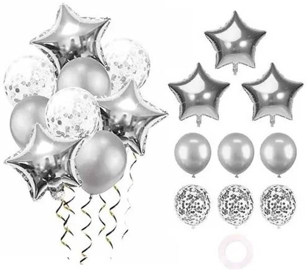 PARTY GLITERS Solid Star Shaped Foil Balloon Silver Theme for Decoration Birthday,Occasion Balloon