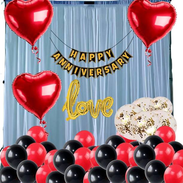 FOOGAA Solid Anniversary Moments Decoration Kit Golden LOVE Foiled Balloon for Husband wife Magic Balloon