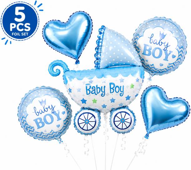 PARTY VERSE Printed Baby Boy Foil Balloon Combo 5 PCS | Baby Shower Event Decoration Balloon
