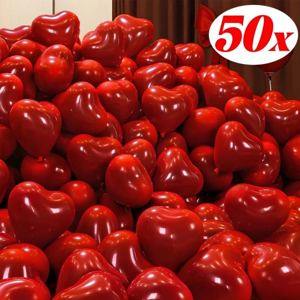 ZAMBOOREE Printed 50pcs Red Heart Balloons Inflatable Latex Balloon for Valentine Day Balloon