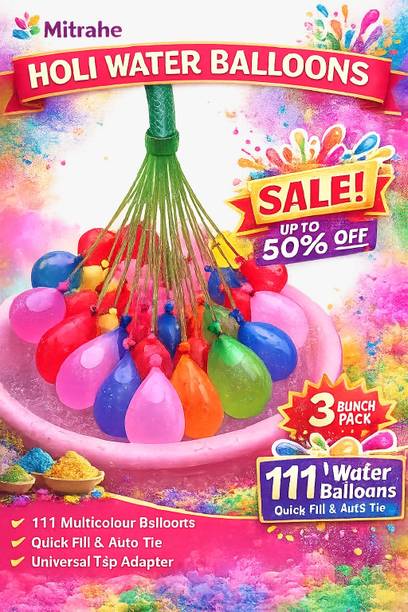 Mitrahe Solid 111 Pcs Holi Water Balloons Quick Fill & Self Tie Fast Fill in 60 Seconds Balloon
