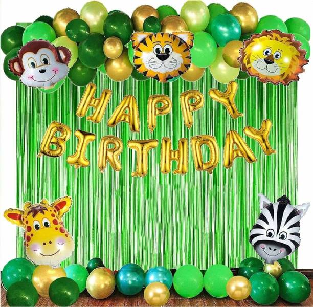 ZAMBOOREE Printed Jungle Theme Party Decoration Items for Birthday- Decorating Items for Boy/Girl Balloon