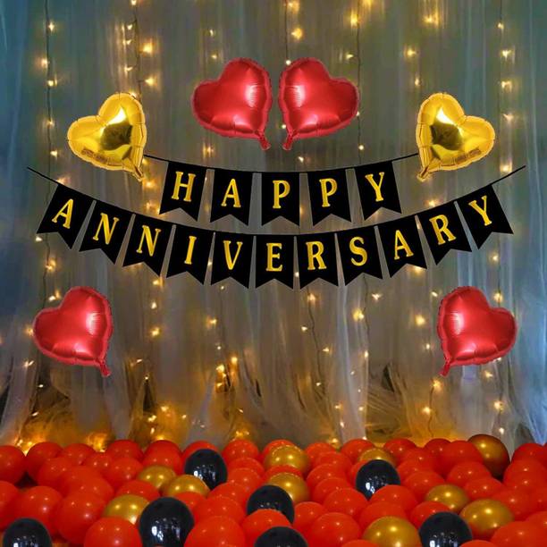 PARTY MIDLINKERZ Solid Happy Anniversary Decor ation kit Light Combo - 71 Pcs for Anniversary Decor Balloon