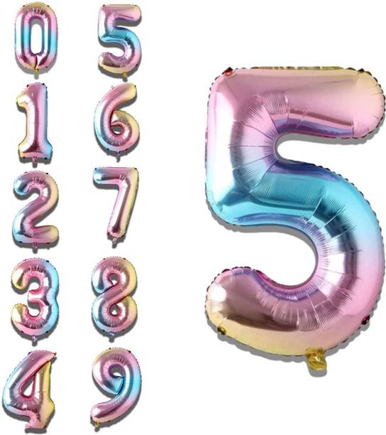 Party Parindey Solid Plain 5 Number Foil Balloons 32" for Birthday Party Decoration Helium Supported Letter Balloon