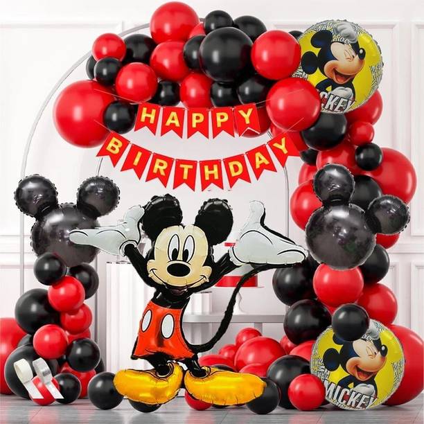 PopTheParty Printed Mickey Mouse Birthday Theme Decorations for Party Supplies Combo Set Balloon Bouquet