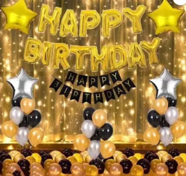 PARTY BREEZE Solid golden silver black theme birthday party decorations items kit combo set Balloon