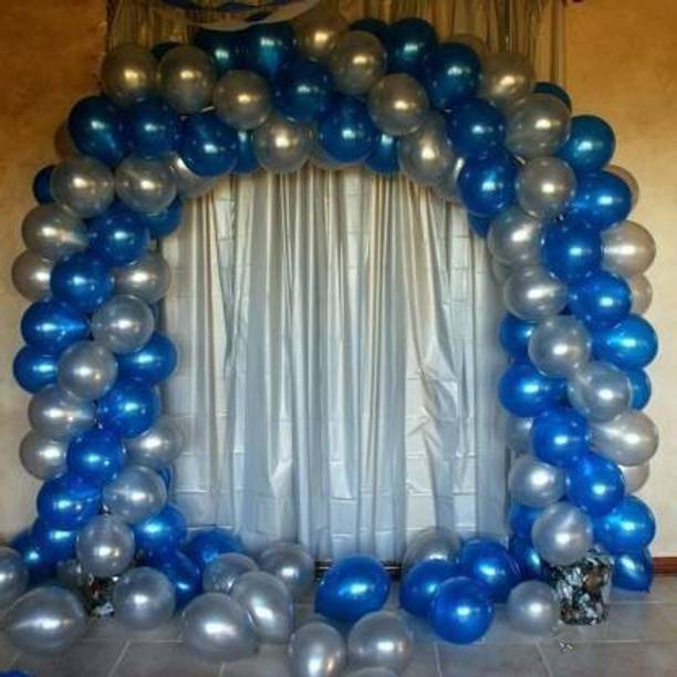Juneja Enterprises Solid Metallic Blue Silver Balloon Balloon