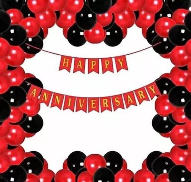 PARTY MIDLINKERZ Solid RED HAPPY ANNIVERSARY DECORATION KIT FOR HUSBAND,WIFE Balloon