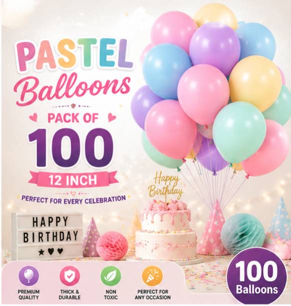PartyNeed Solid 12 Inch Pastel Balloons Pack of 100 for Birthday, Baby Shower & Party Decor Balloon