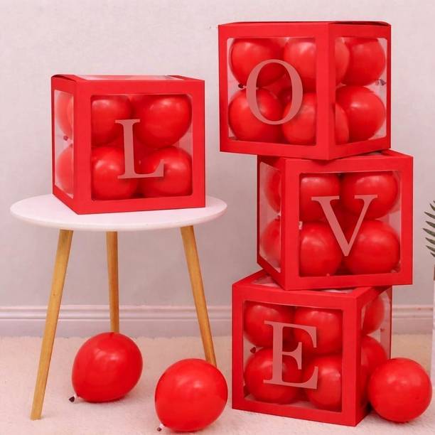 PopTheParty Solid Love Box Valentines Day Decoration items Love Cube Box Suprise Transparent Letter Balloon