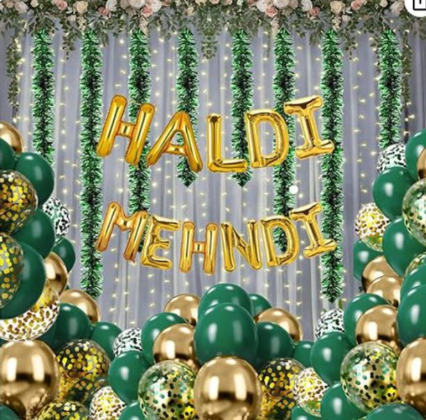PARTY BREEZE Solid haldi mehndi theme decorations items set combo kit for marriges Balloon