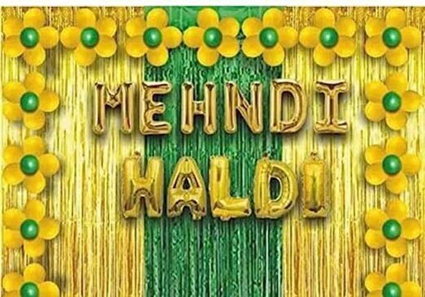 PARTY MIDLINKERZ Solid Haldi Mehendi Decoration kit items Combo Haldi Ceremony/Groom To Be/Bride To Be Balloon