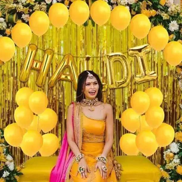 RP Bazaar Haldi Decoration Items Combo with Haldi, 30 Metallic Balloons and 2 Curtain