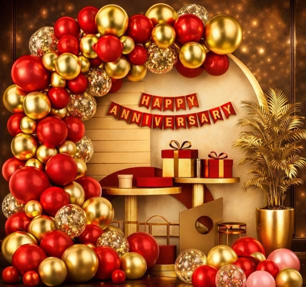 ballooooify Solid Royal Red Gold Anniversary Arch Décor Set Balloon