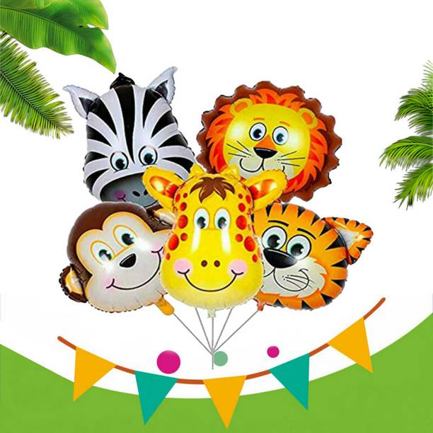ZAMBOOREE Solid 5-Piece Set Animal Foil Balloons for Jungle Theme Decoration Balloon