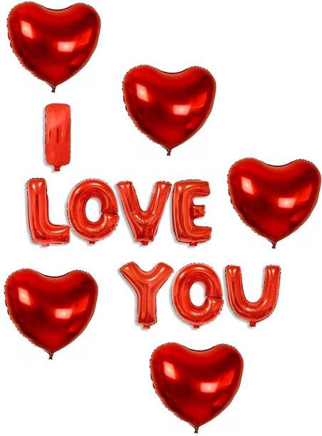 ZAMBOOREE Printed I Love You Letter & Heart Balloon Decorations/Valentine Day/Love Theme Decor Balloon