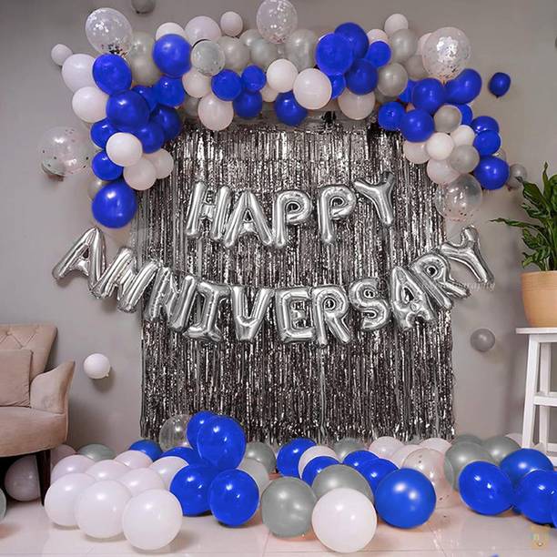 PARTY MIDLINKERZ Solid Happy Anniversary Decorations KIt For Husband Wife Balloon