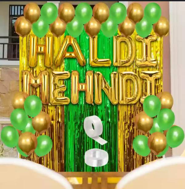 PARTY BREEZE Solid haldi mehndi theme decorations items set combo kit for wedding marriges Balloon