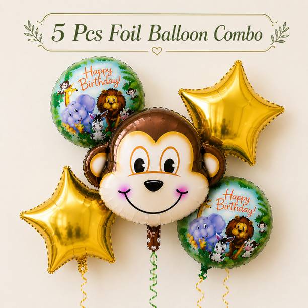 Creative Balloons Printed Animal Theme Monkey Foil Balloon Set of 5 Birthday Dec