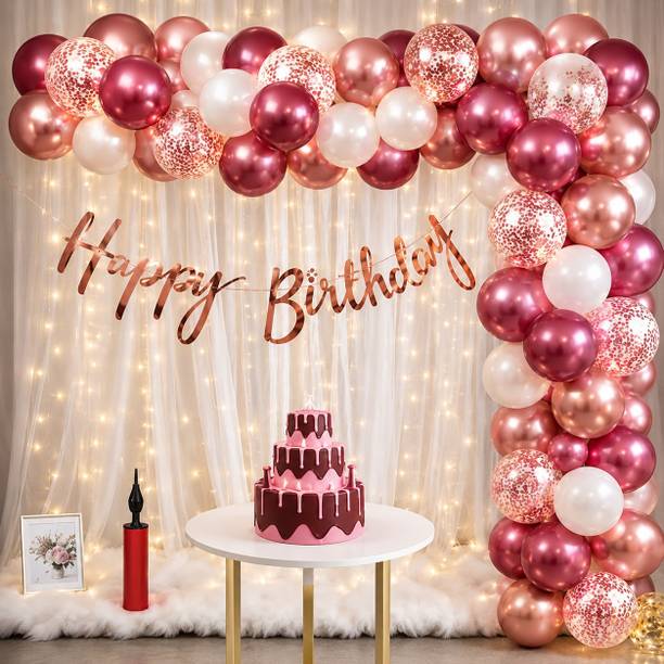 ballooooify Solid Royal Rose Gold Burgundy Happy Birthday Balloon Arch Decoration Balloon