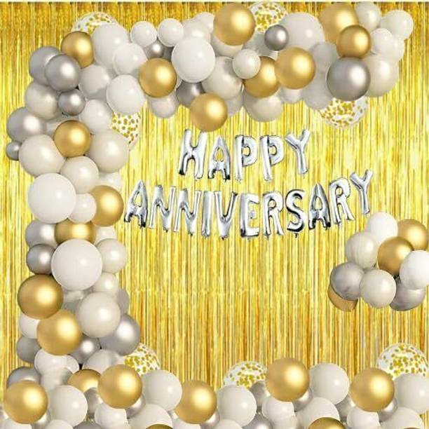 PARTY MIDLINKERZ Solid Silver Happy Anniversary Decoration Kit for husband,wife Balloon