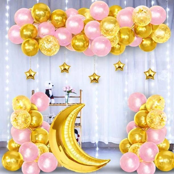 SOI Solid Gold and Pink Balloons Moon Balloons for Baby Shower Party Birthday Decoration Balloon