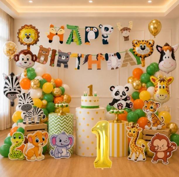 groovy dudz Jungle Theme Birthday Decoration Combo Kit for Kids 1st Birthday Party
