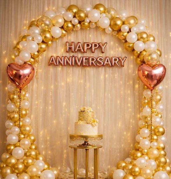 tigorik Solid Royal Glam Gold-White Anniversary Decor Balloon
