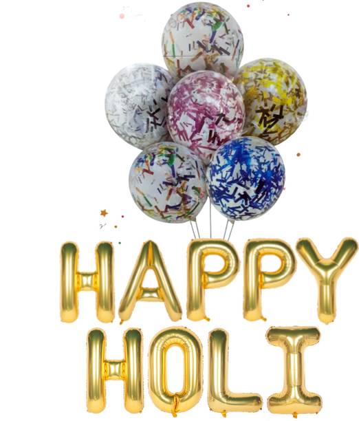 Atpata Funky Printed Holi Theme Festival Decoration Happy Holi Party Foil Balloons Balloon Bouquet