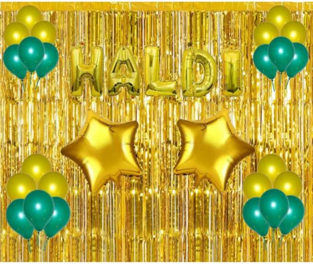 Local Charm Solid Haldi Decoration Kit contains For Bride & Groom Letter Balloon