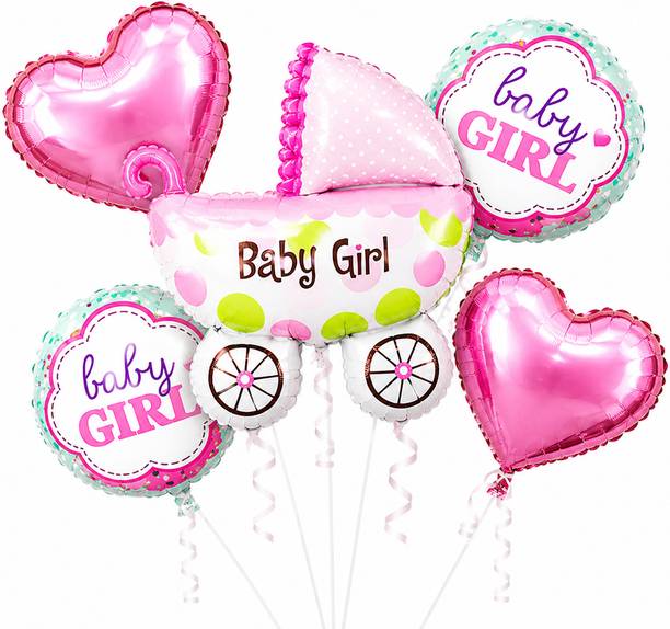 PARTY VERSE Printed Baby Girl Foil Balloon Set 5 PCS | Baby Shower Welcome Baby Decoration Balloon