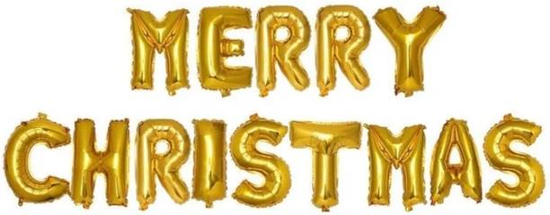 Peach Poppers Solid Merry Christmas Golden 16" Foil Balloon For Festival Letter Balloon