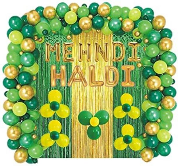 groovywings Solid Haldi Mehndi Ceremony Decoration Pack of 50 items Decoration Kit Letter Balloon