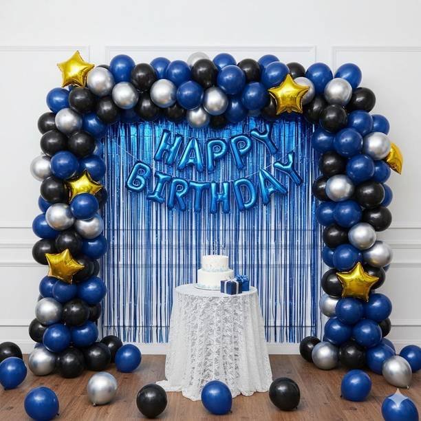 RC Solid 85Pcs Mega Birthday Decoration Kit - Royal Blue & Black Theme Premium Party Balloon