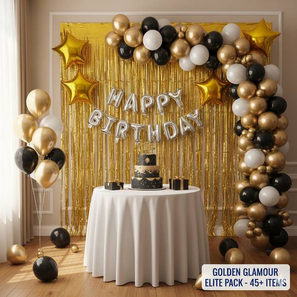 RC Solid Golden Jubilee Luxury Decoration Kit Pack of 47 Pcs for Birthday Decor Balloon