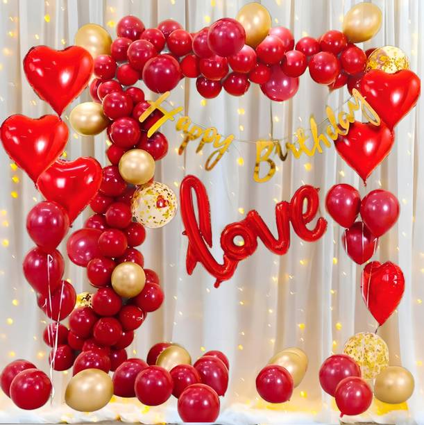 Balloon&You Solid Surprise Happy Birthday Decoration Kit With White Net Curtain For Husband Wife Balloon