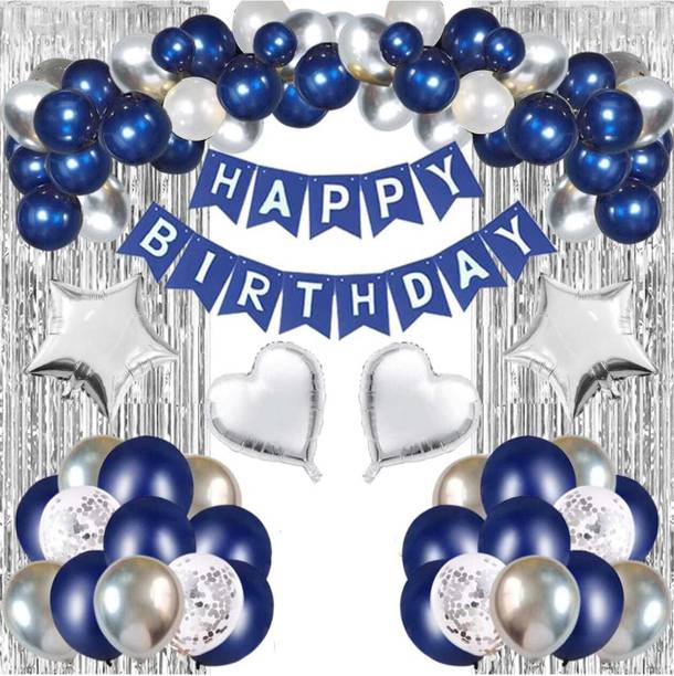 R2R Solid Navy Blue Silver Happy Birthday Party Decorations Set for Men Boys Women Girls Balloon
