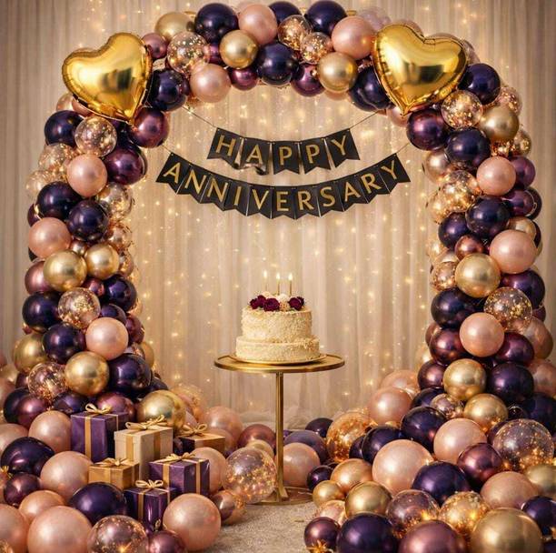 ballooooify Solid Premium Purple & Gold Anniversary Balloon Arch Set Balloon