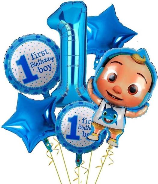 ConfettiLane Printed Cartoon Foil Balloon Set with Number 1, Star & Round Balloo