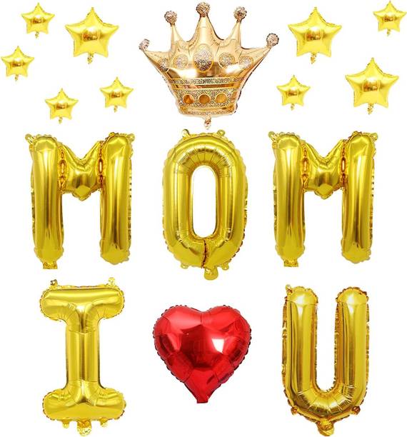 Bash N Splash Printed Mom I Love you Mothers day Balloon Crown & Star Birthday Party Balloon