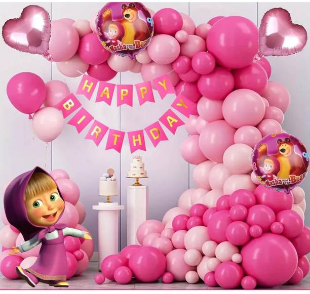Fundots Printed Masha Theme Birthday Decoration For Girls Party Decoration Kit Combo Pack Balloon