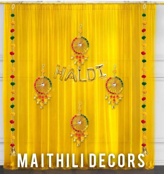 Maithili decors Printed Yellow net decoration for Ganesh Chaturthi/ Haldi/ Pooja /Decoration Balloon
