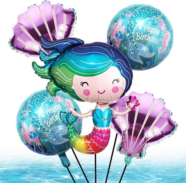 HouseOfCommon Printed Mermaid Tail Theme Birthday Decorations Aqua Theme Decorations Balloon