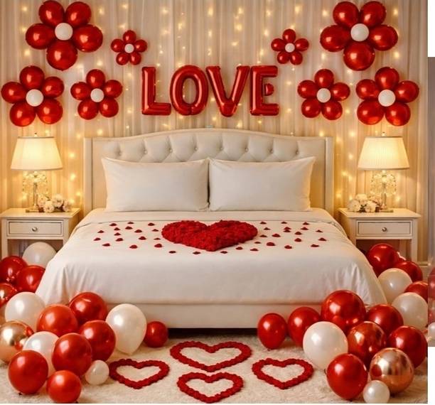 clickzone Solid Love Couple Red Love Balloon Room Decoration Combo Letter Balloon