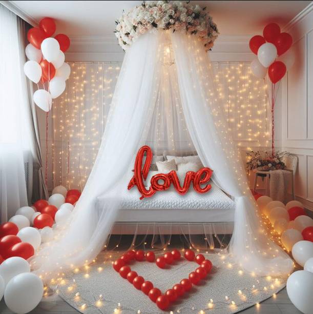 NATA BALLOON Solid Valentine Day Wedding Anniversary Romantic Decoration Combo Set (Pack of 37) Balloon