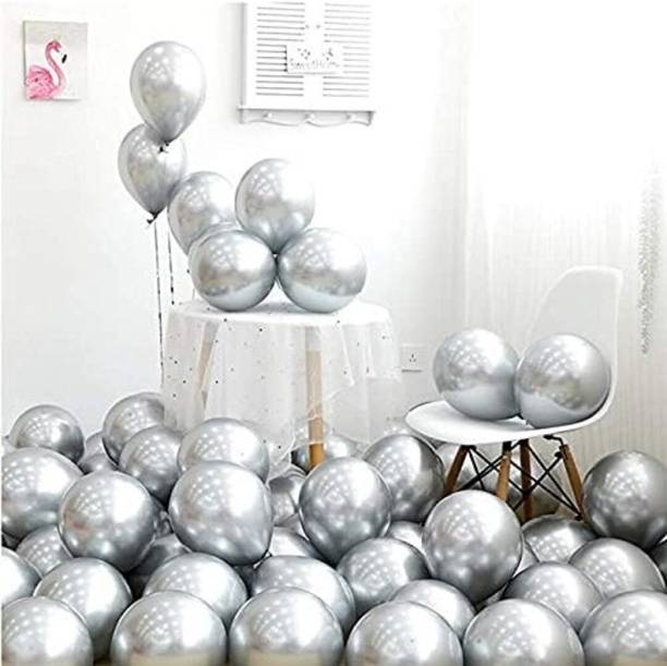 Mosclue Solid Hd/Latex/Metalic 100 Silver Balloons For Kids/Adult/Party/Birthday Decorations Balloon
