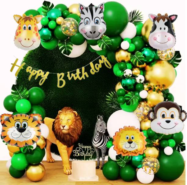 Party N Toyz Printed Animal birthday decoration kit- 75 Pcs, birthday decorations kit animal theme Balloon Bouquet