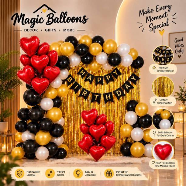 Magic Balloons Solid Happy Birthday Decoration Kit Combo Pack of 53 Pcs Combo Balloon